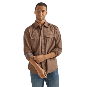 WRANGLER JEANS Shirts Wrangler Men's Retro Premium Camel Brown Long Sleeve Button Down Solid Shirt 112338156
