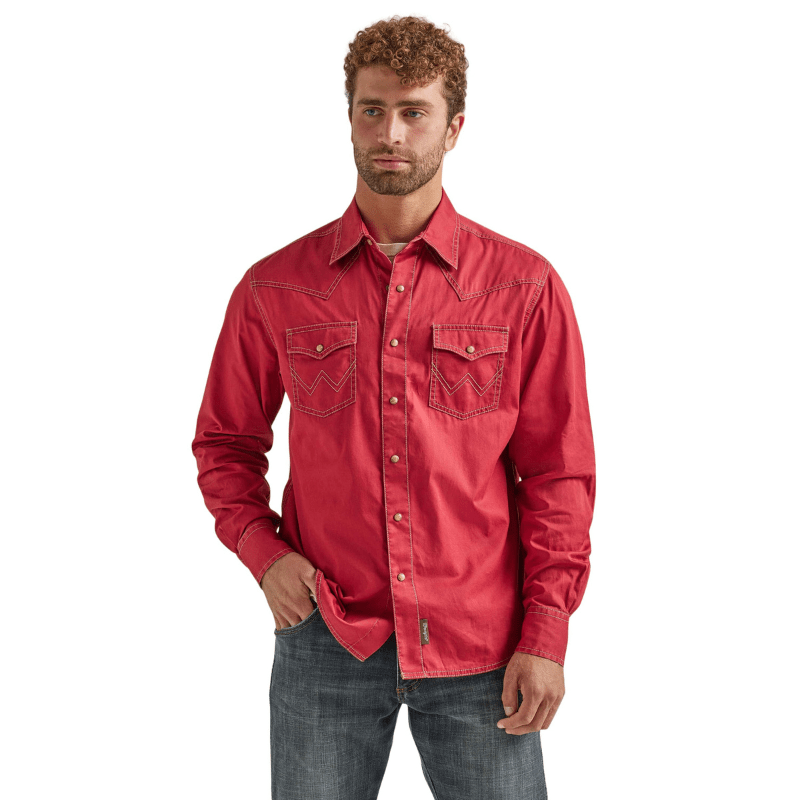 WRANGLER JEANS Shirts Wrangler Men's Retro Premium Chili Red Long Sleeve Western Snap Shirt Shirt 112338147