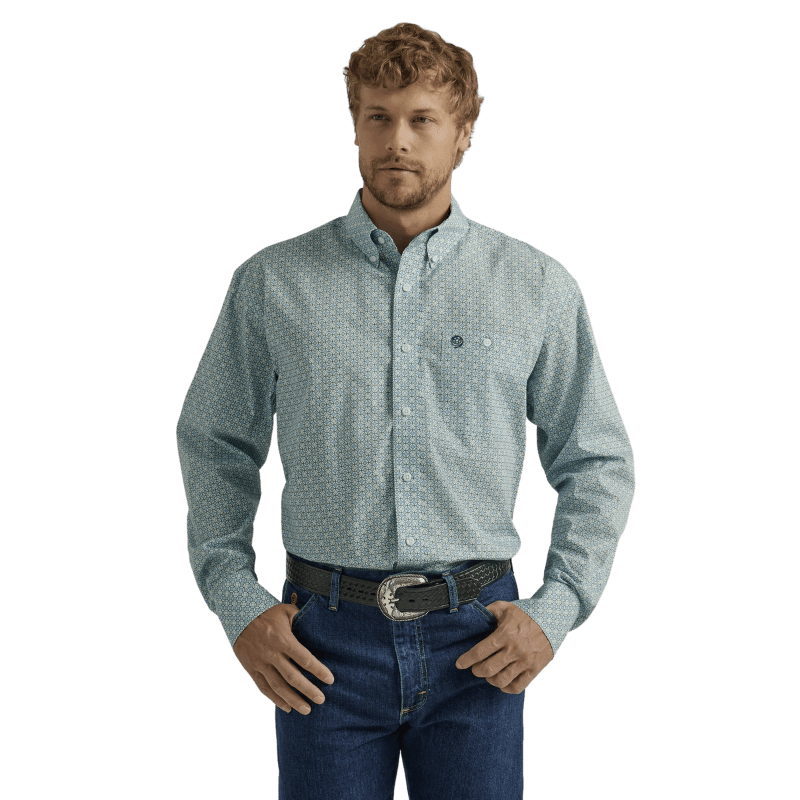 WRANGLER JEANS Shirts Wrangler Men's Sea Circle Relaxed Fit Long Sleeve Snap Western Shirt 112327835