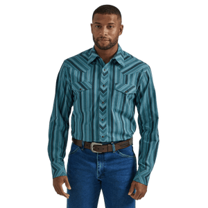 WRANGLER JEANS Shirts Wrangler Men's Silver Edition Classic Fit Black and Blue Print Long Sleeve Snap Shirt 112330368