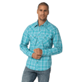 WRANGLER JEANS Shirts Wrangler Men's Teal Blue Slim Fit Long Sleeve Snap Shirt 112324670