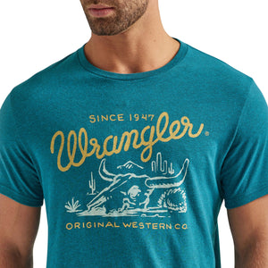 WRANGLER JEANS Shirts Wrangler Men's Vignette Logo Cyan Heather T-Shirt 112339561