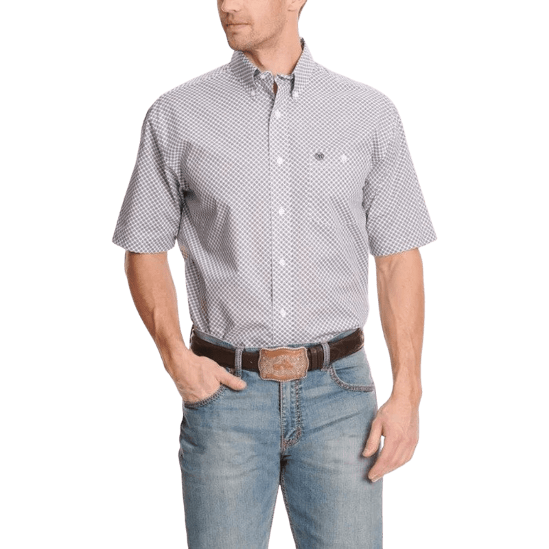 WRANGLER JEANS Shirts Wrangler Men's White Geo Print Classic Fit Short Sleeve Button Down Western Shirt 112327772