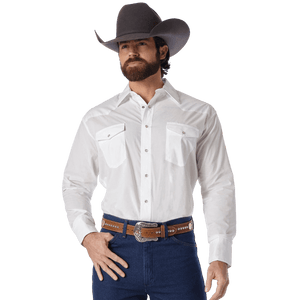 WRANGLER JEANS Shirts Wrangler Men’s White Long Sleeve Broadcloth Western Snap Shirt 71105WH