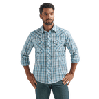 WRANGLER JEANS Shirts Wrangler Men's Wrinkle Resist Blue Plaid Long Sleeve Western Snap Shirt 112324667