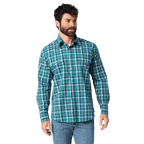 WRANGLER JEANS Shirts Wrangler Men's Wrinkle Resist Deep Lake Long Sleeve Western Plaid Shirt 112318654