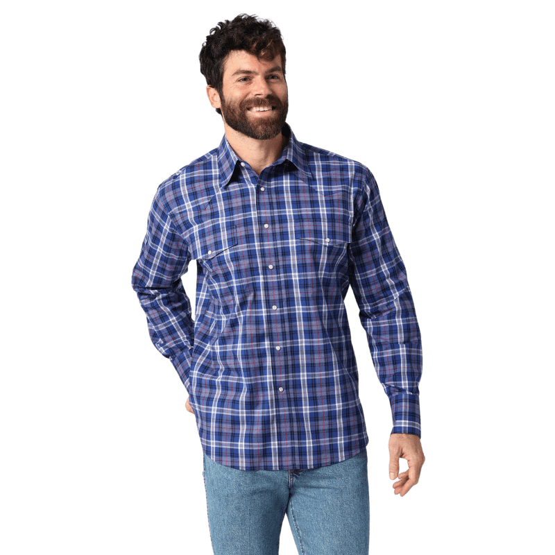 WRANGLER JEANS Shirts Wrangler Men's Wrinkle Resist Sodalite Long Sleeve Western Plaid Shirt 112318651