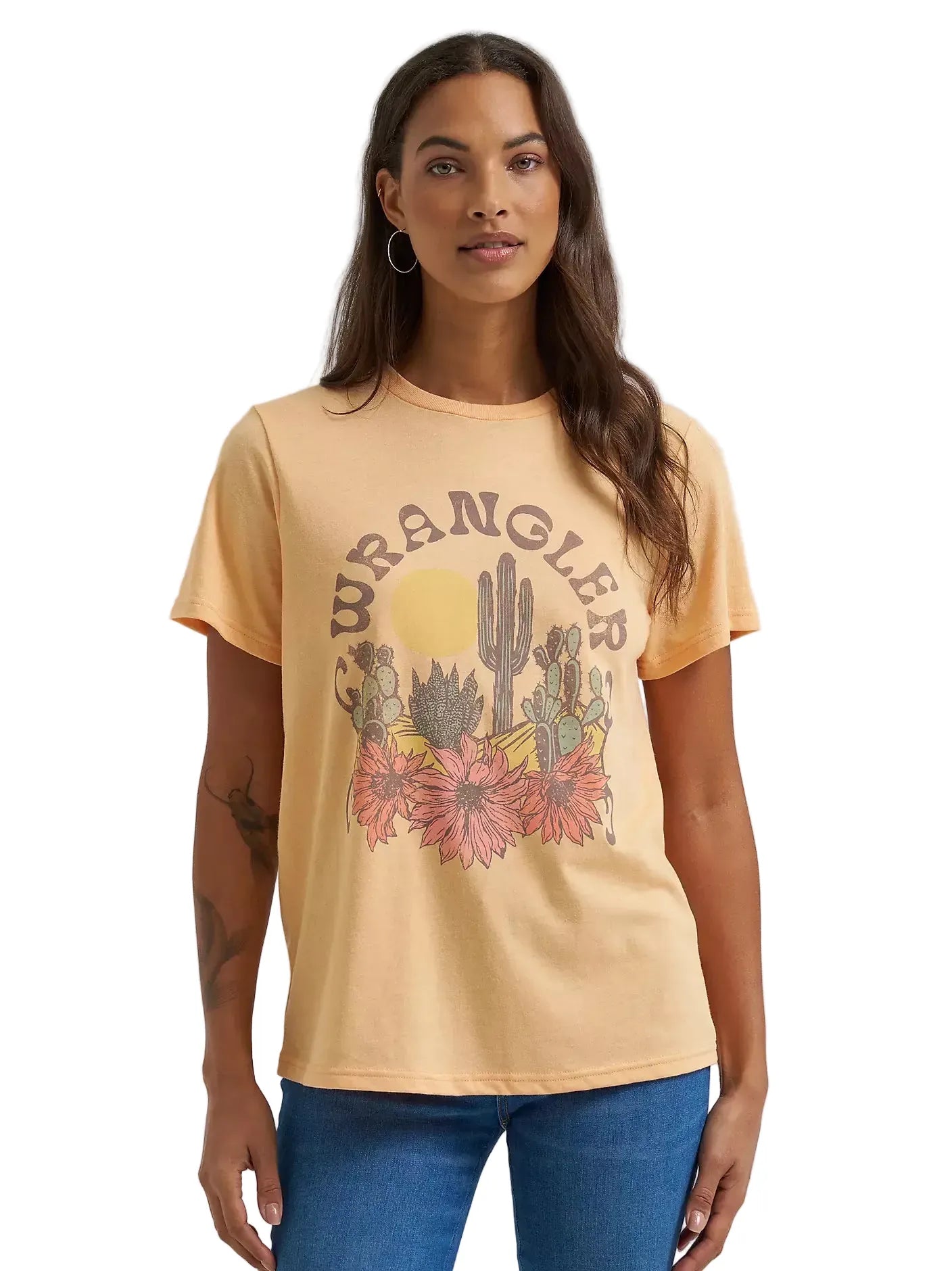 WRANGLER JEANS T-Shirt Wrangler Women's Apricot Wash Cactus Floral T-Shirt 112372969
