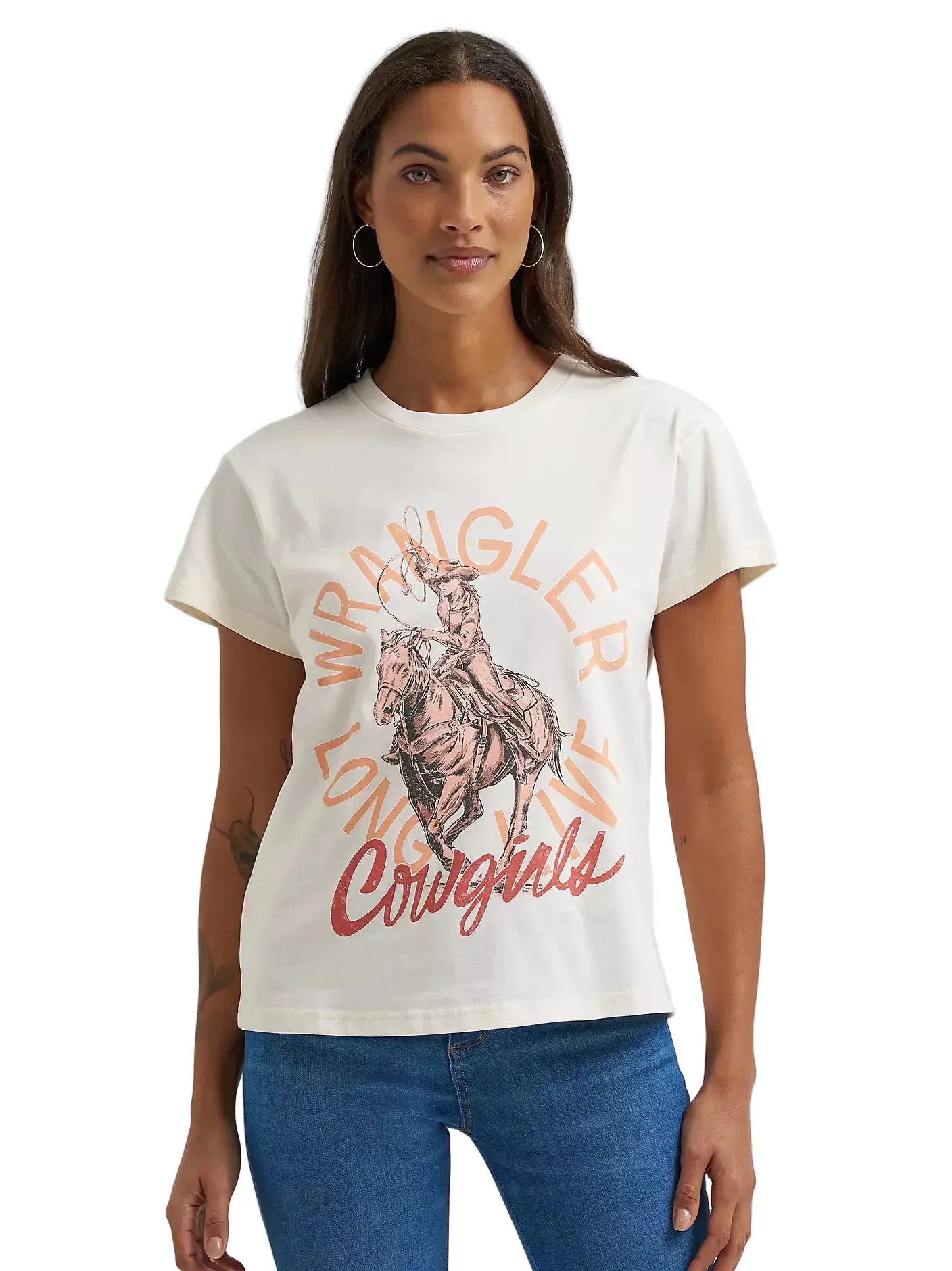 WRANGLER JEANS T-Shirt Wrangler Women's Egret Faded Cowgirl Retro T-Shirt 112372986