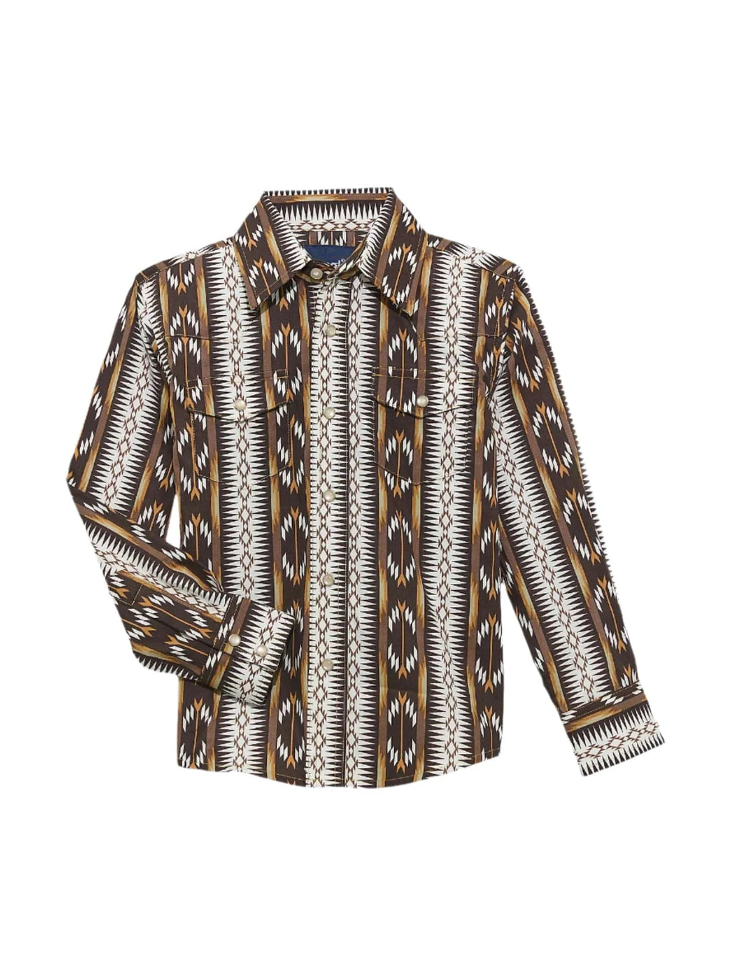 WRANGLER Shirts Wrangler Boy's Brown Chain Checotah Long Sleeve Western Snap Shirt 112365830