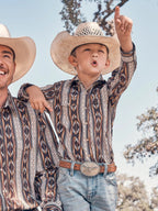 WRANGLER Shirts Wrangler Boy's Brown Chain Checotah Long Sleeve Western Snap Shirt 112365830