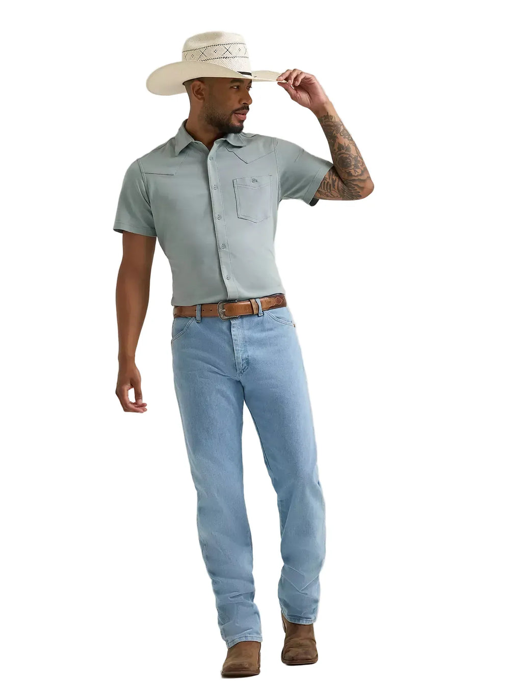 WRANGLER Shirts Wrangler Men's Abyss Green All Terrain Performance Knit Shirt 112375201