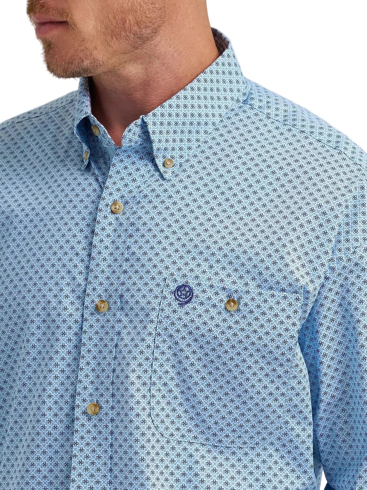 WRANGLER Shirts Wrangler Men's Baby Blue Cross George Strait Button Down Shirt 112374582