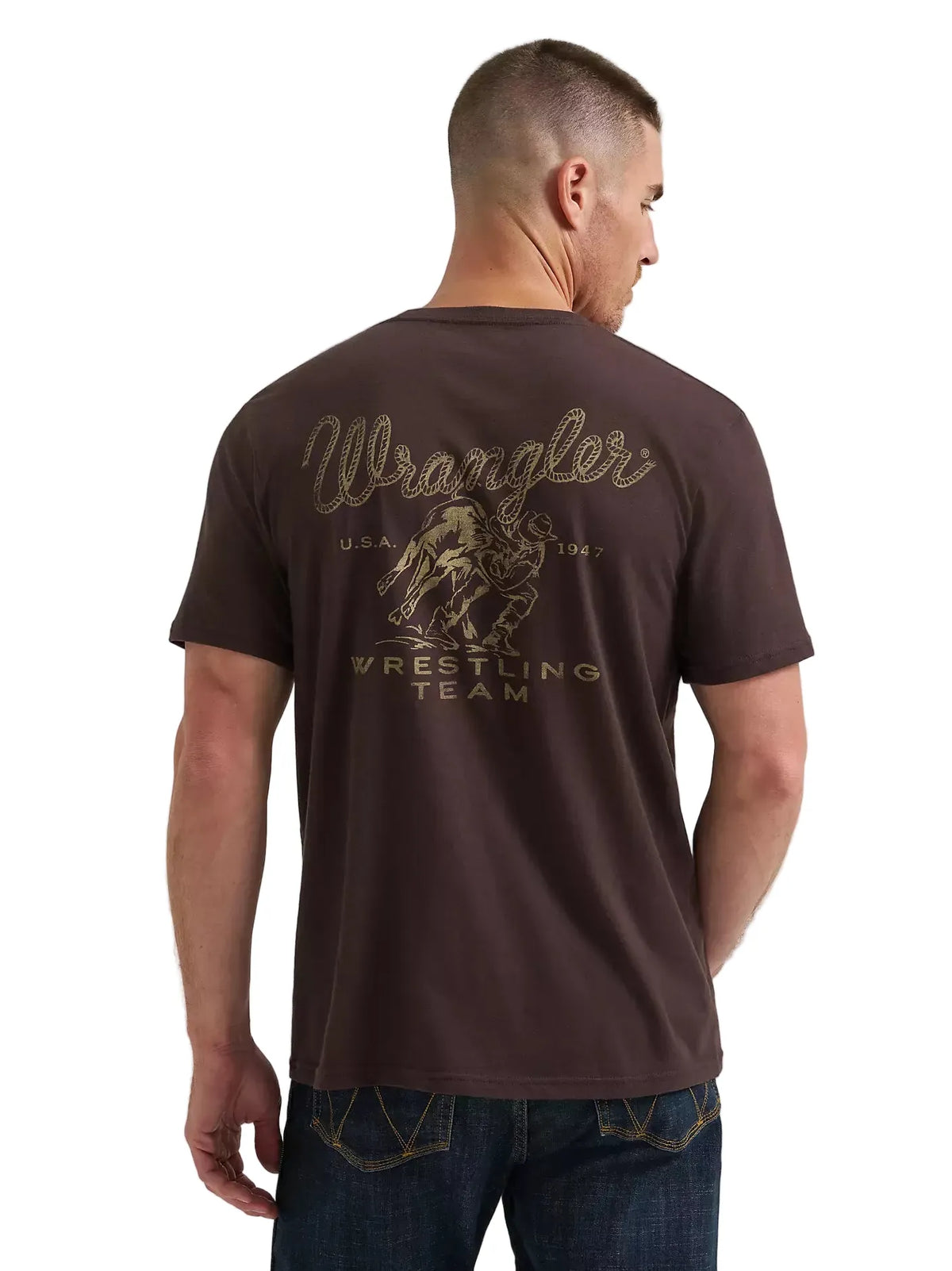 WRANGLER Shirts Wrangler Men's Black Coffee Rodeo Wrestling Team T-Shirt 112380267