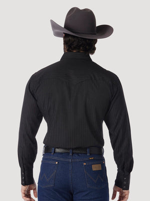 Wrangler Shirts Wrangler Men's Black Dobby Stripe Long Sleeve Western Snap Shirt 75214BK