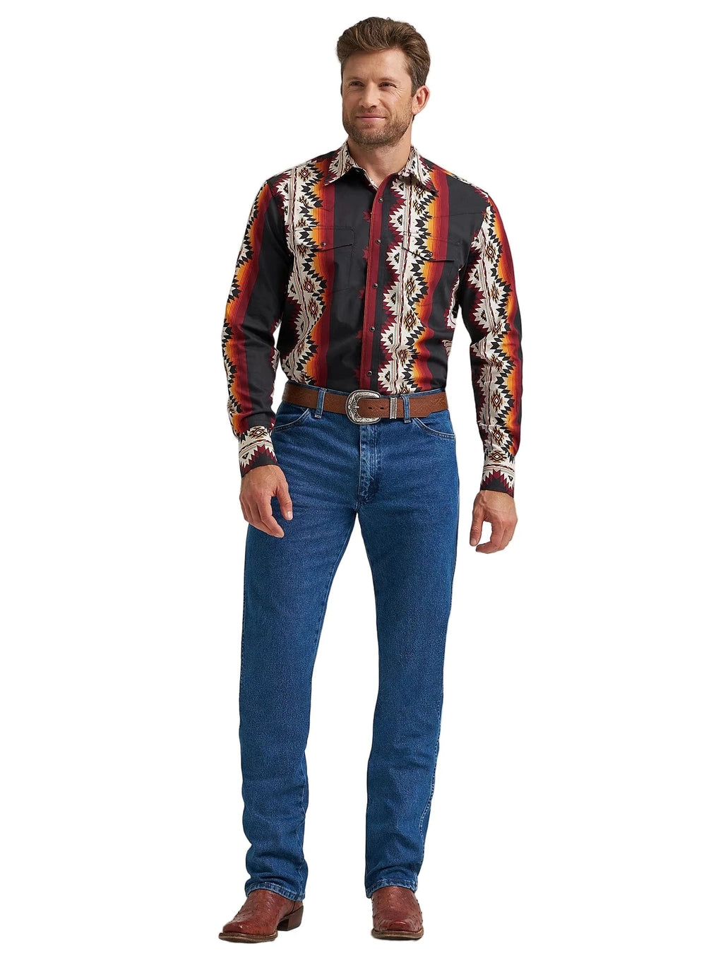 WRANGLER Shirts Wrangler Men's Black Fire Checotah Long Sleeve Western Shirt 112367723