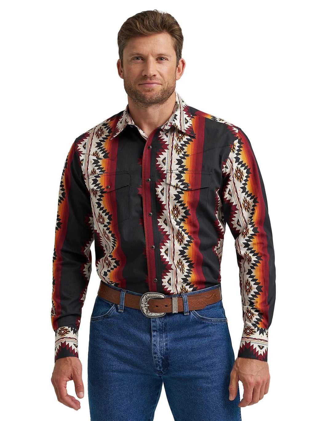 WRANGLER Shirts Wrangler Men's Black Fire Checotah Long Sleeve Western Shirt 112367723