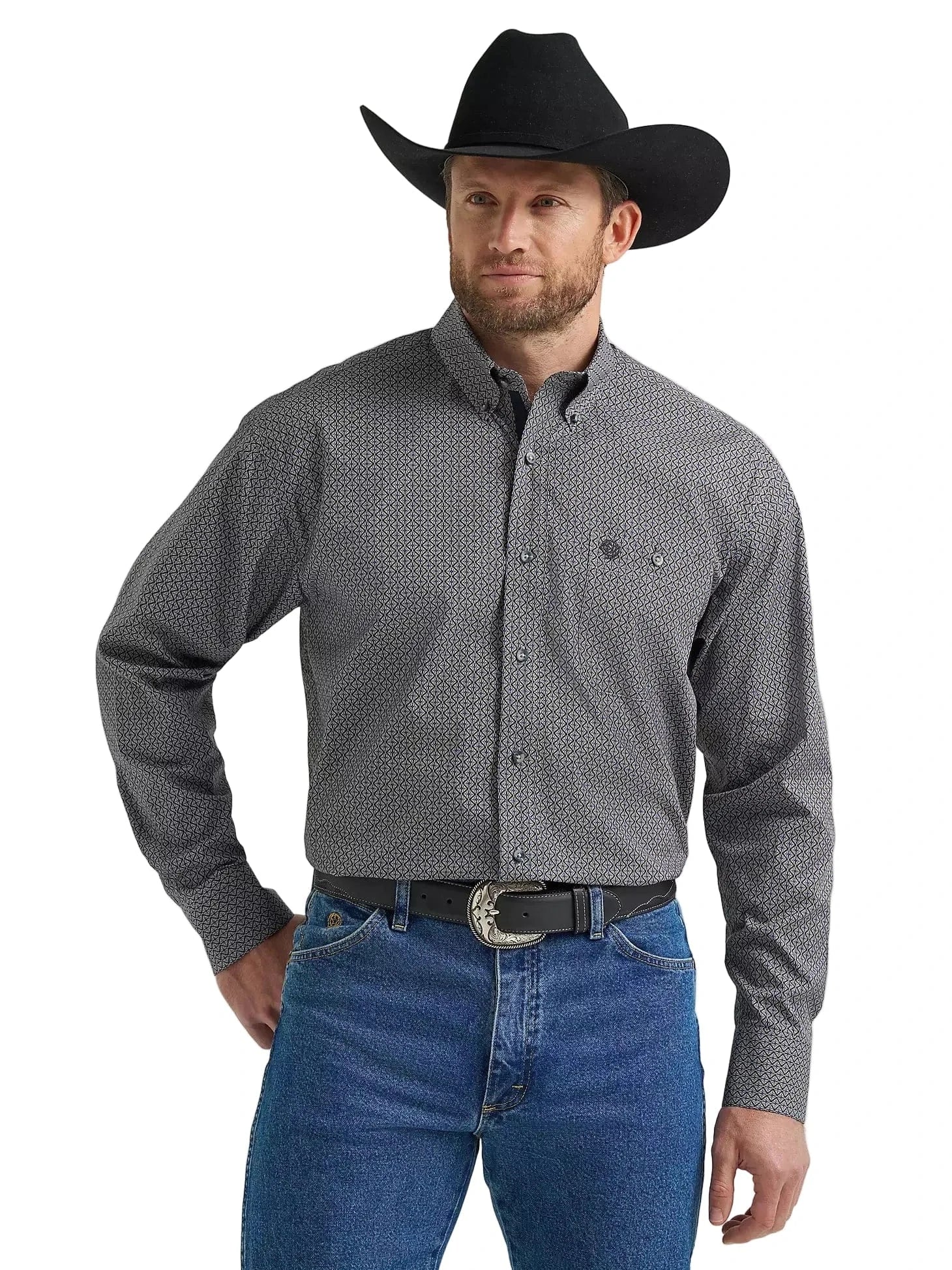 WRANGLER Shirts Wrangler Men's Black Navy Hourglass George Strait Button Down Shirt 112369598