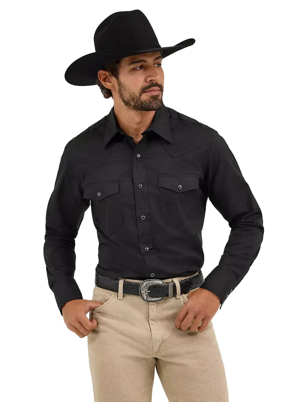 WRANGLER Shirts Wrangler Men's Black Western Long Sleeve Snap Shirt 1071105BK