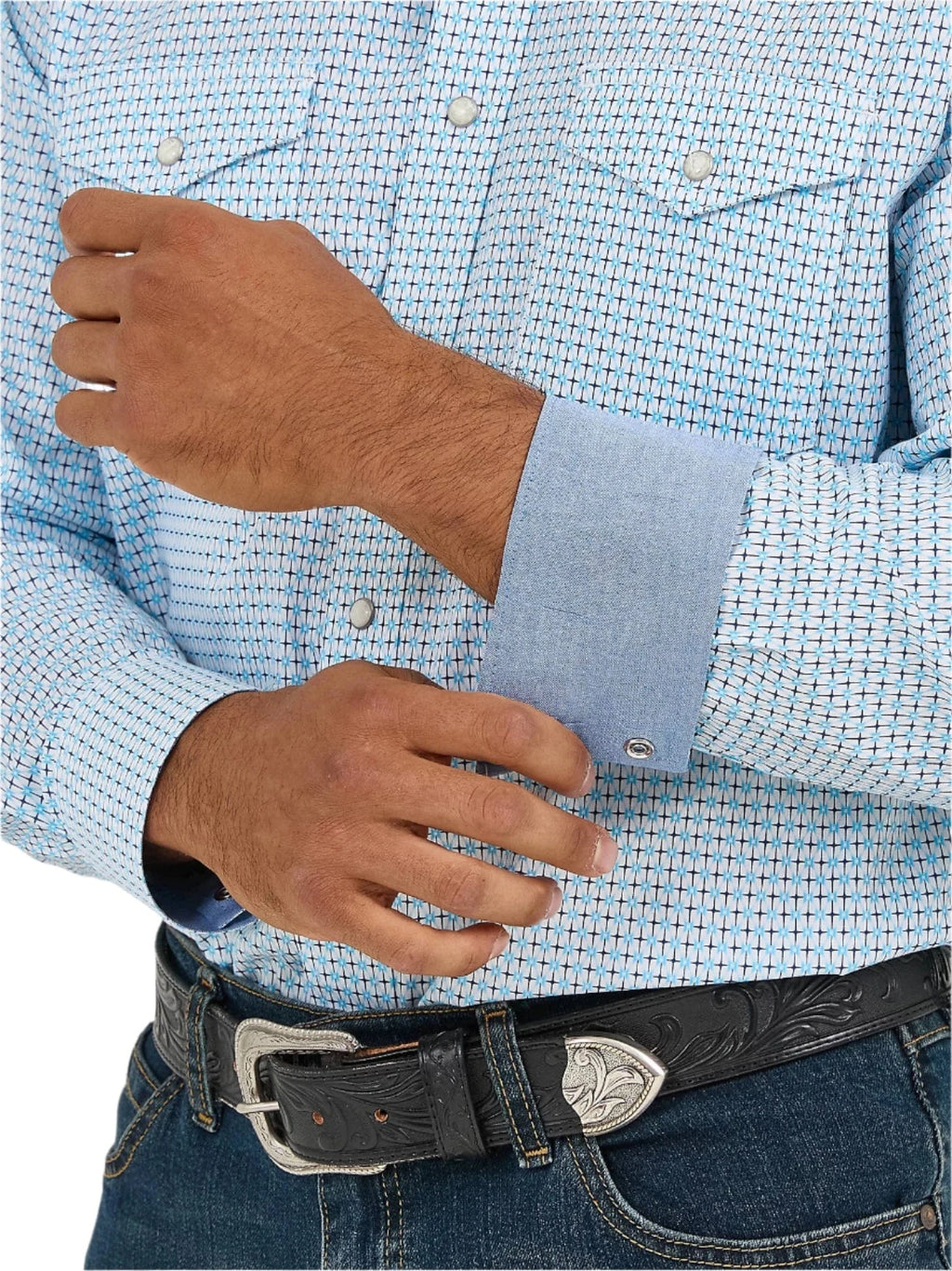 WRANGLER Shirts Wrangler Men's Blue Fence 20X Competition Advance Comfort Long Sleeve Snap Shirt 112365390