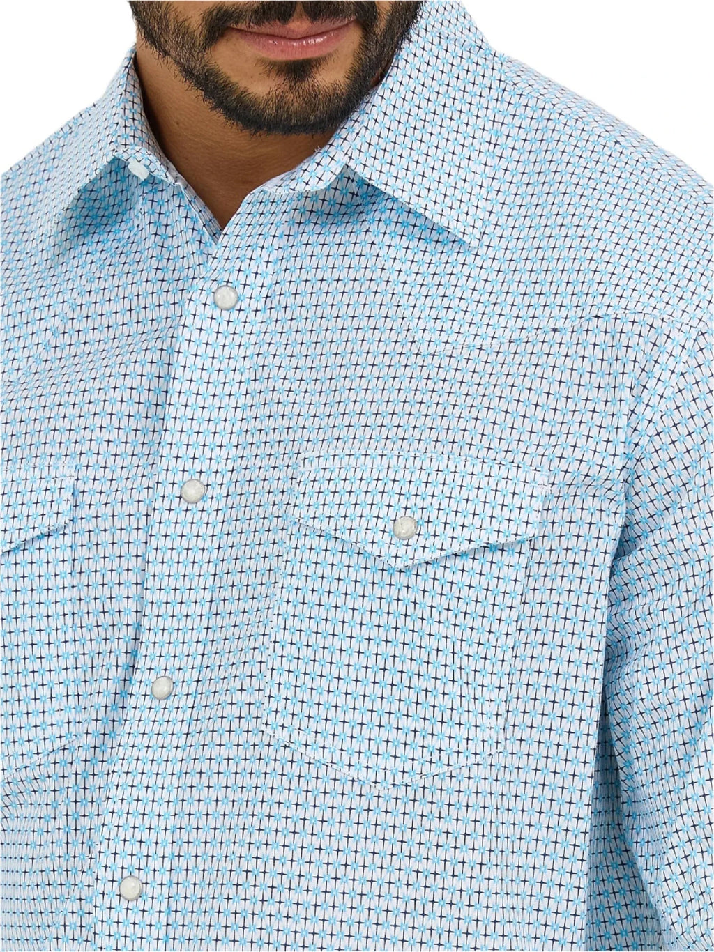 WRANGLER Shirts Wrangler Men's Blue Fence 20X Competition Advance Comfort Long Sleeve Snap Shirt 112365390