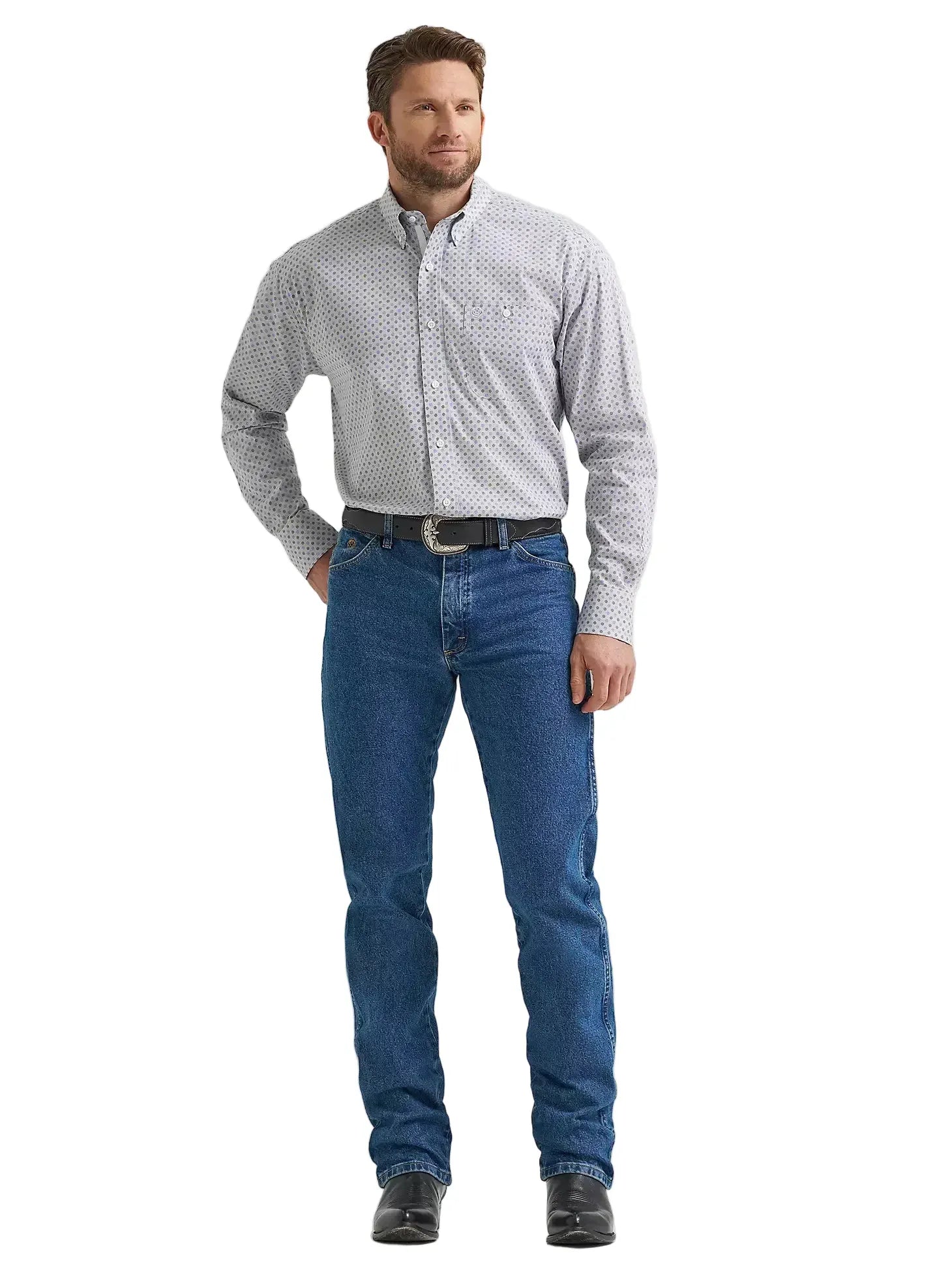 WRANGLER Shirts Wrangler Men's Blue Grey Swirl George Strait Button Down Shirt 112369599