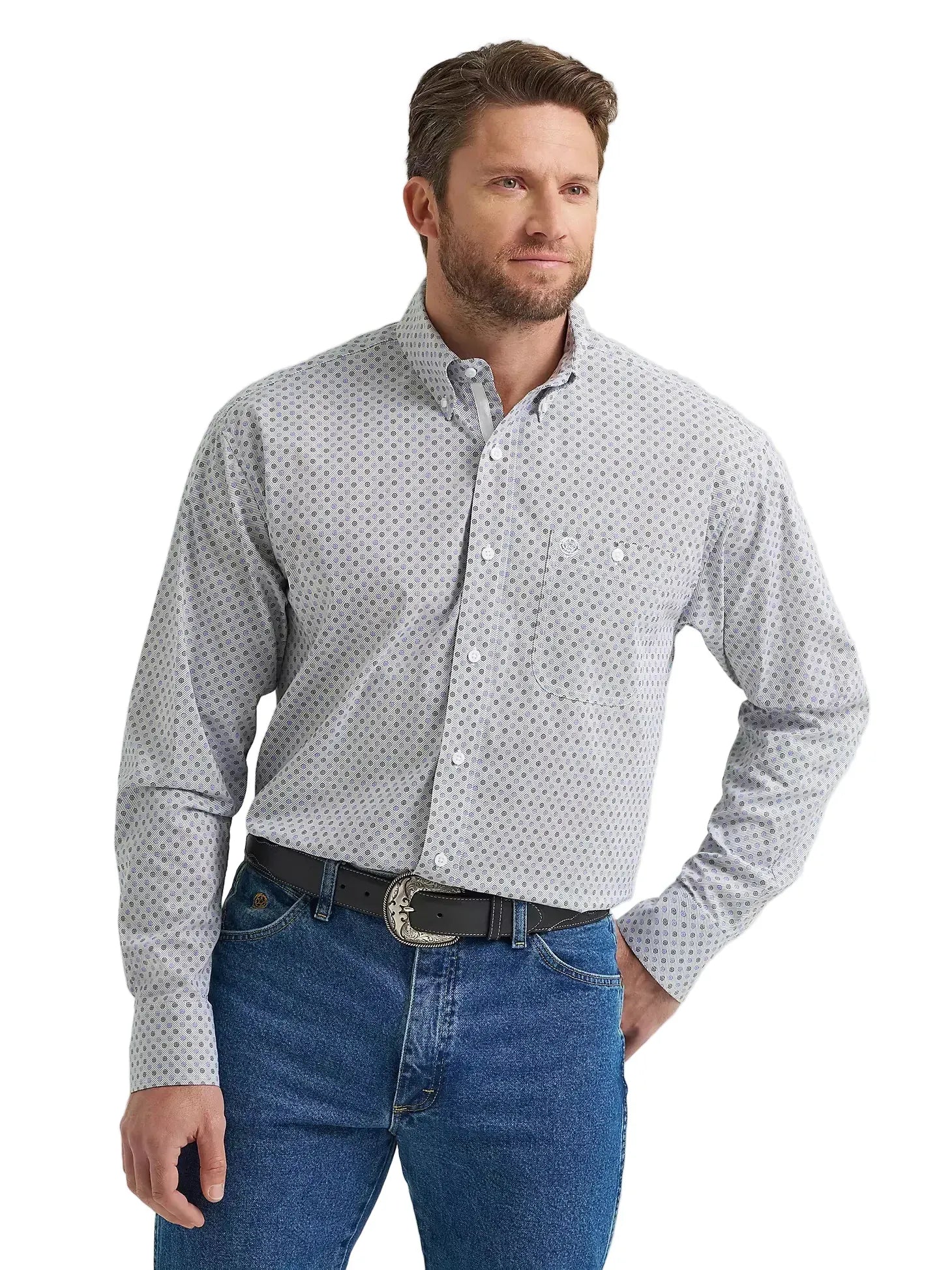 WRANGLER Shirts Wrangler Men's Blue Grey Swirl George Strait Button Down Shirt 112369599
