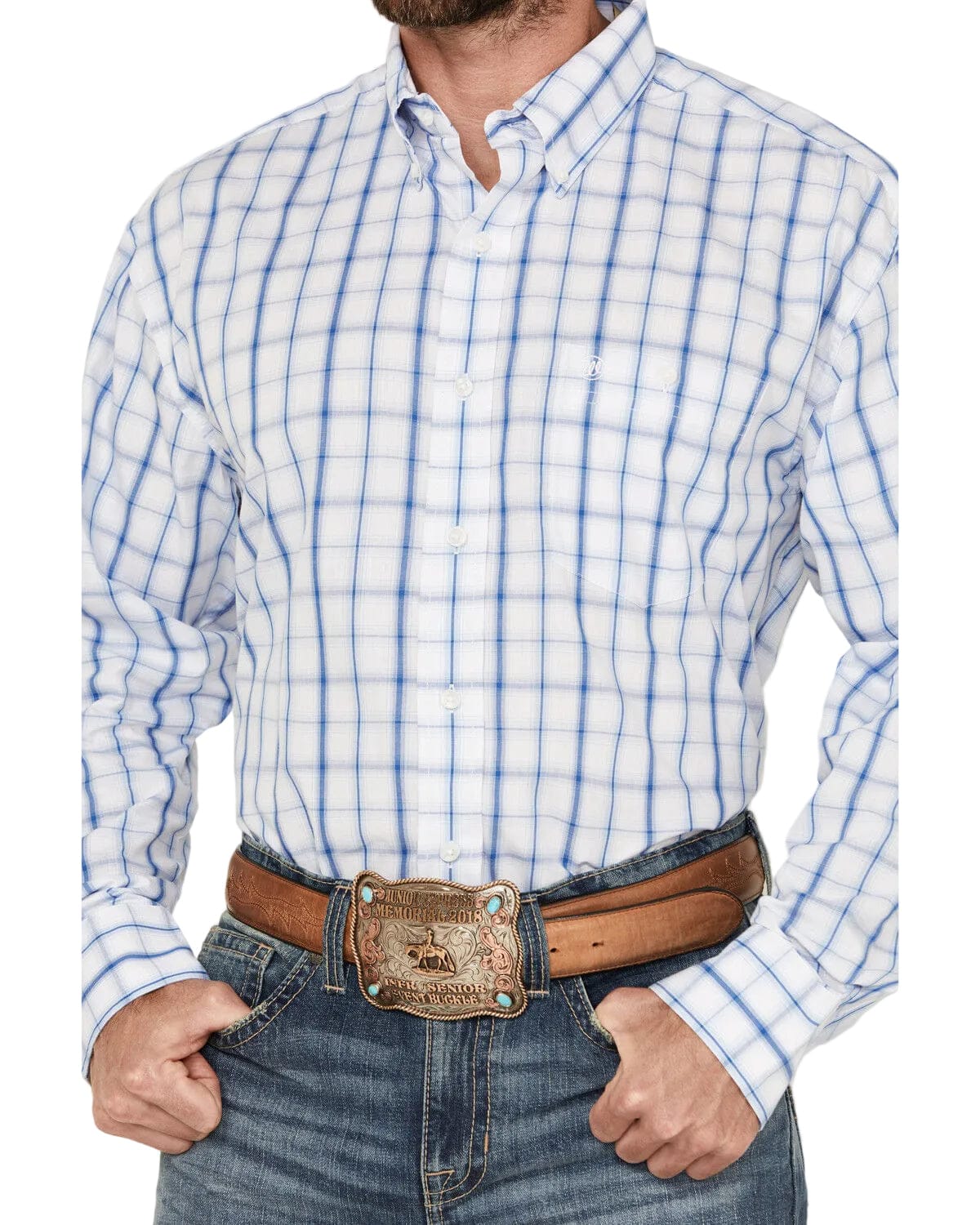 WRANGLER Shirts Wrangler Men's Blue Plaid Button Down Western Shirt 112359449