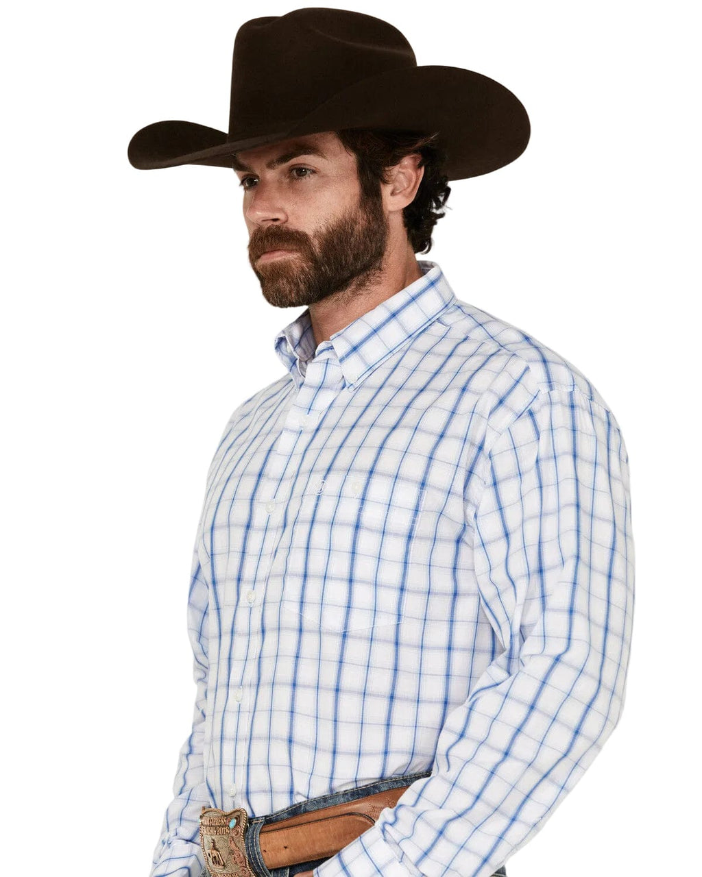 WRANGLER Shirts Wrangler Men's Blue Plaid Button Down Western Shirt 112359449