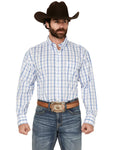 WRANGLER Shirts Wrangler Men's Blue Plaid Button Down Western Shirt 112359449