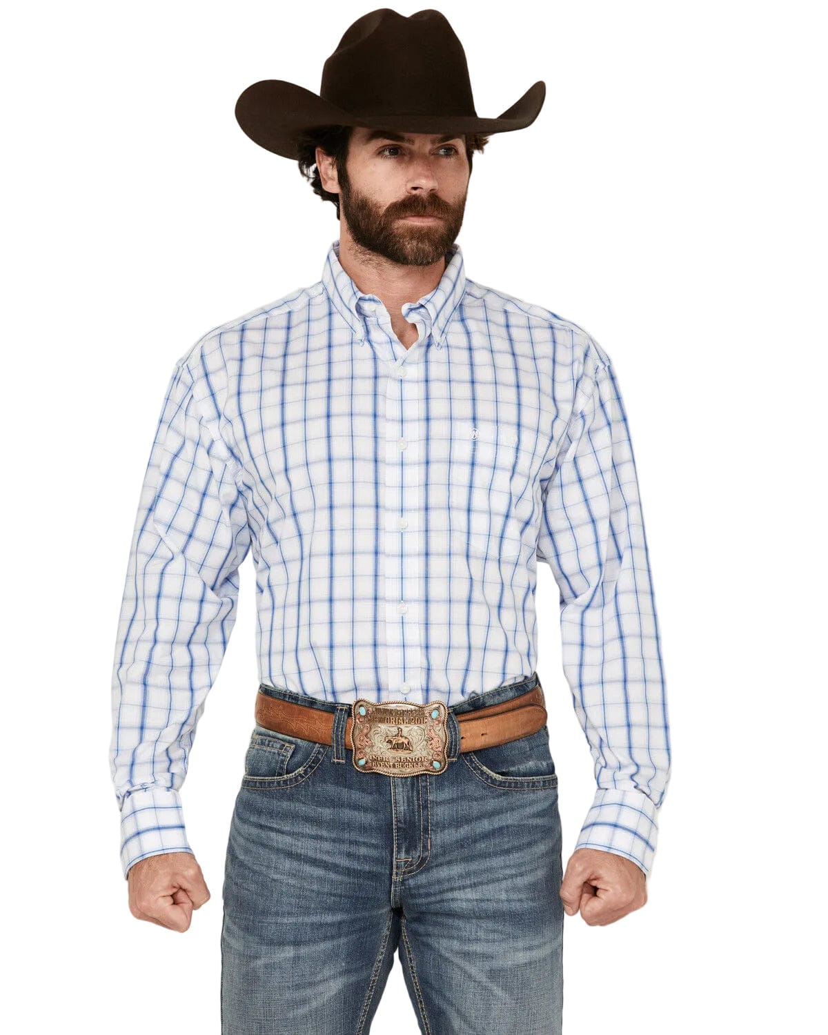WRANGLER Shirts Wrangler Men's Blue Plaid Button Down Western Shirt 112359449