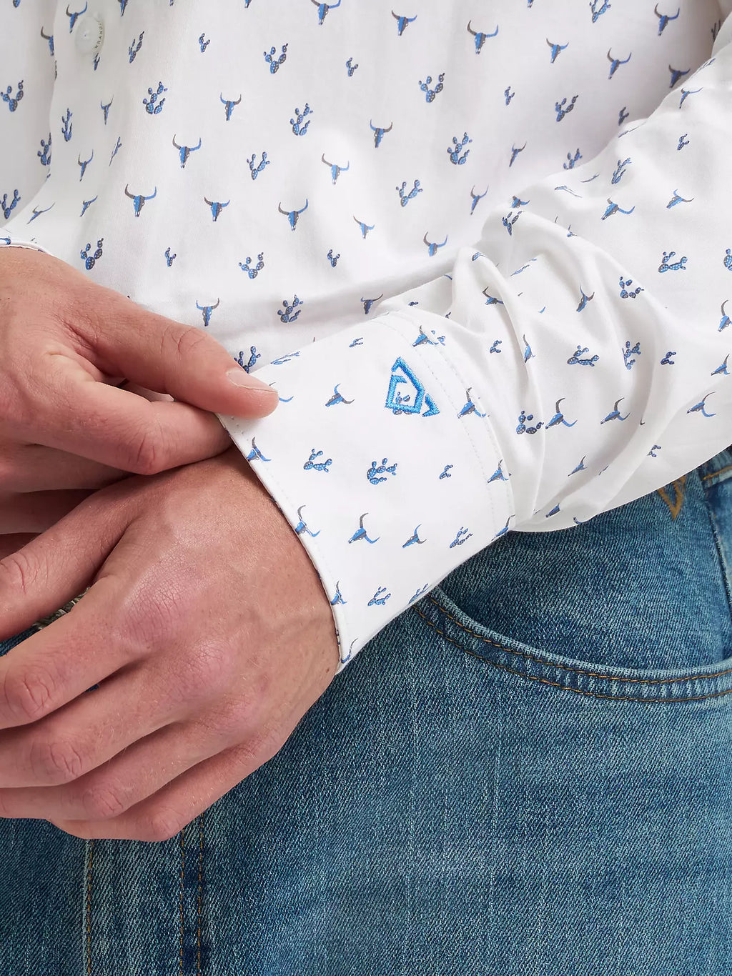 WRANGLER Shirts Wrangler Men's Blue Steerhead One Pocket Button Down Shirt 112374486