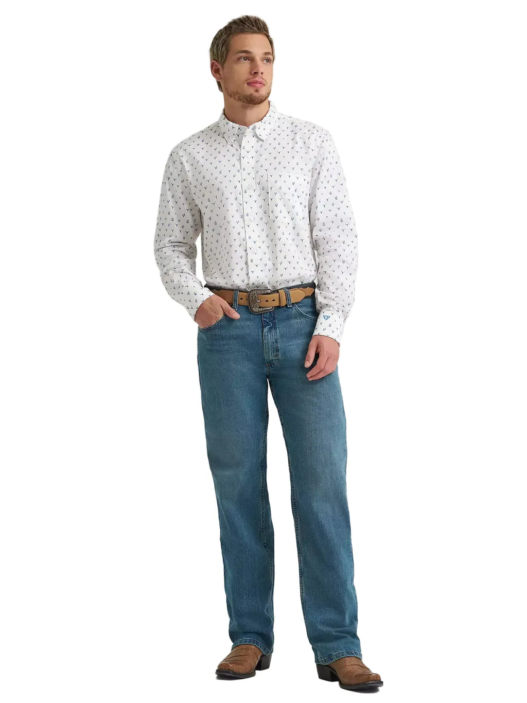 WRANGLER Shirts Wrangler Men's Blue Steerhead One Pocket Button Down Shirt 112374486