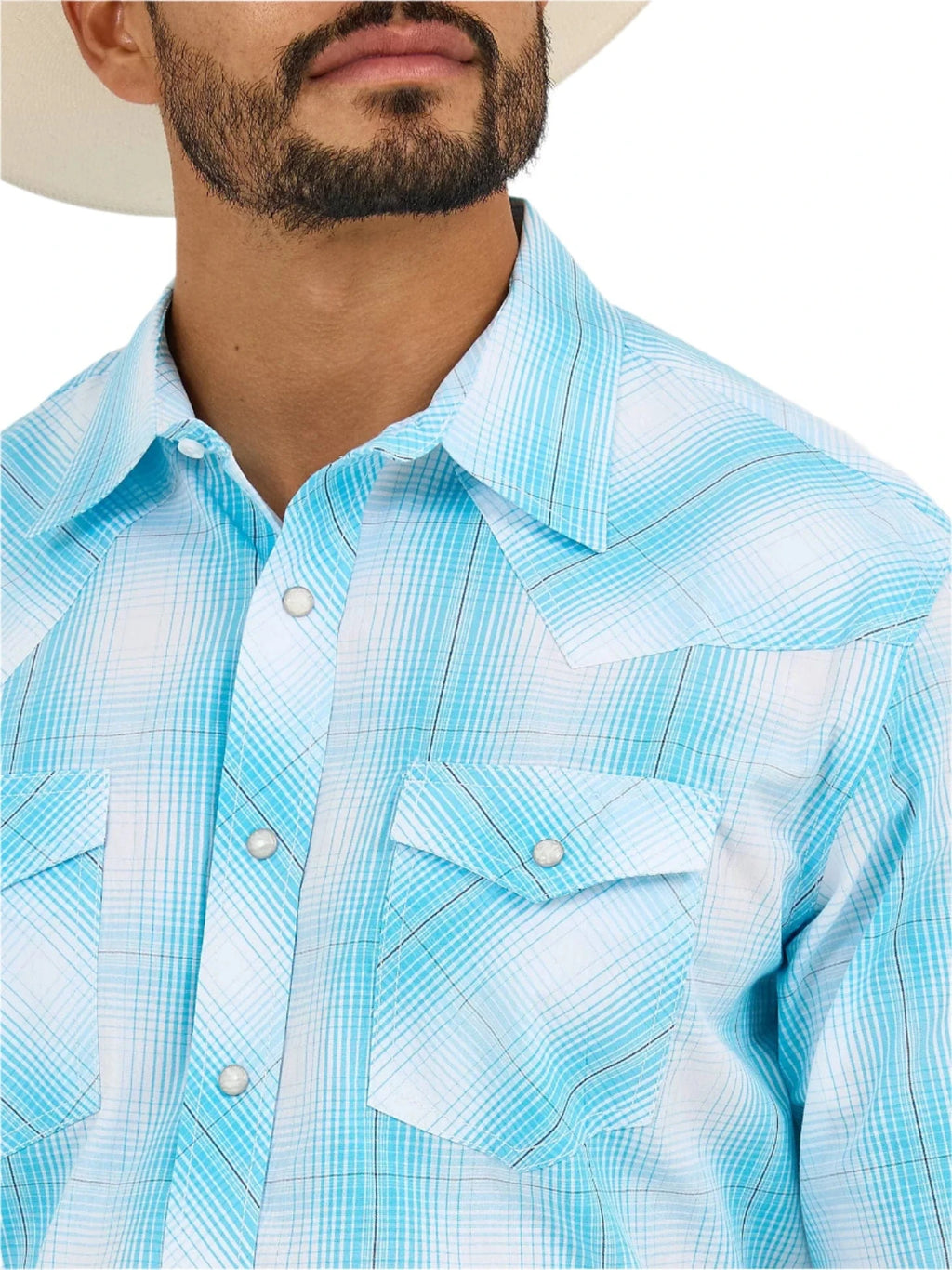 WRANGLER Shirts Wrangler Men's Bright Sky Plaid 20X Advanced Comfort Long Sleeve Snap Shirt 112365392