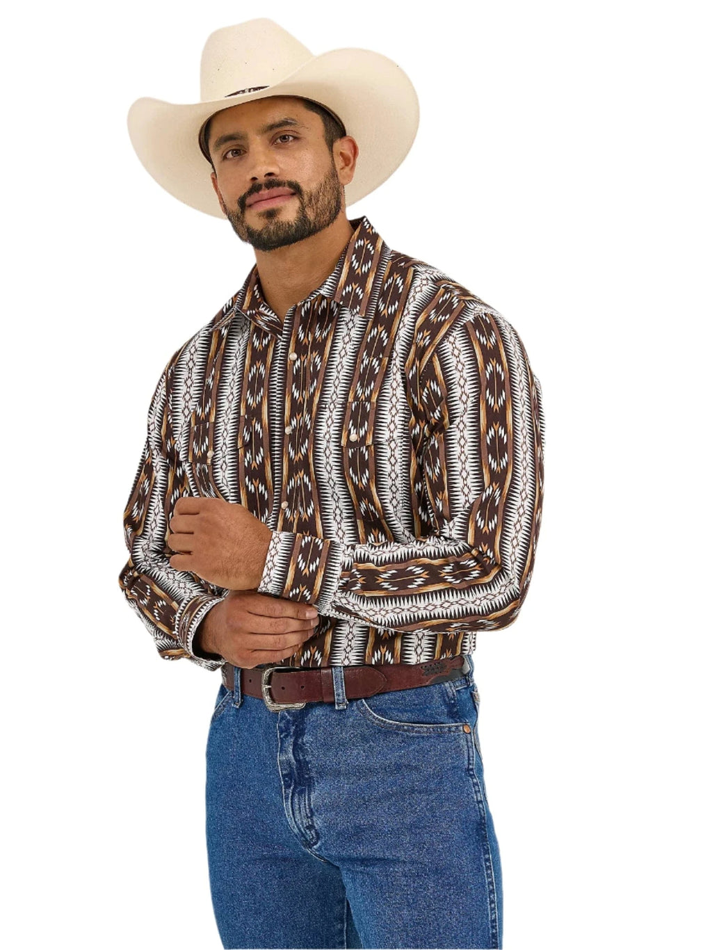 WRANGLER Shirts Wrangler Men's Brown Chain Checotah Long Sleeve Snap Shirt 112365888