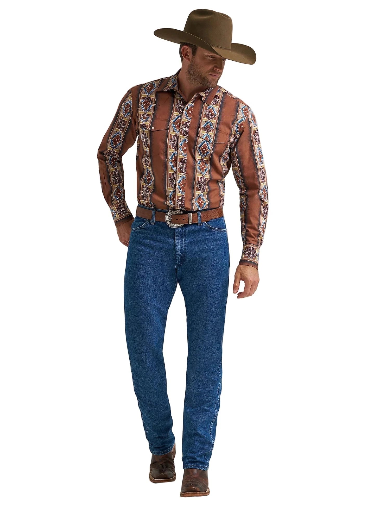 WRANGLER Shirts Wrangler Men's Brown Rose Window Checotah Western Shirt 112367724