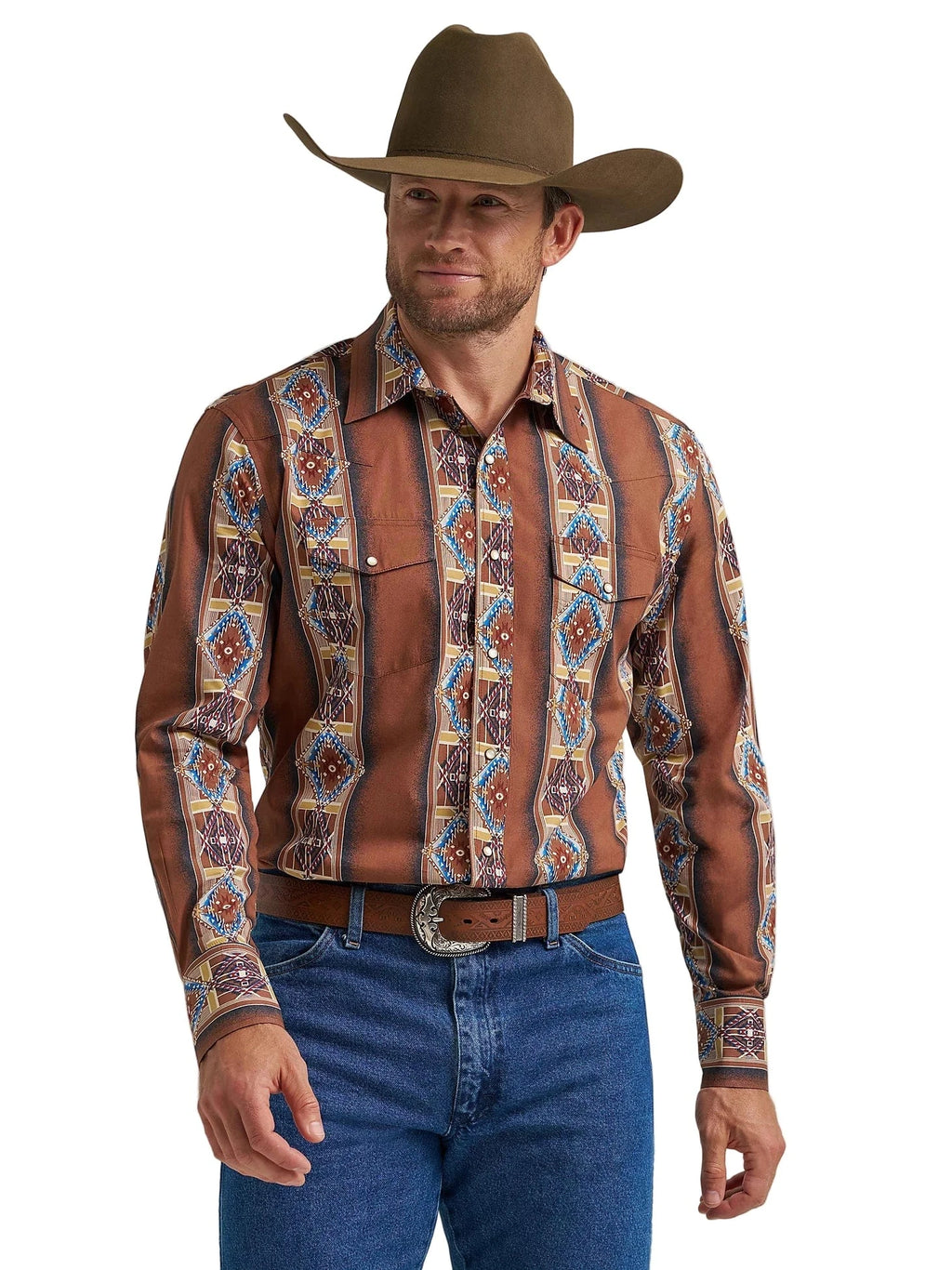 WRANGLER Shirts Wrangler Men's Brown Rose Window Checotah Western Shirt 112367724