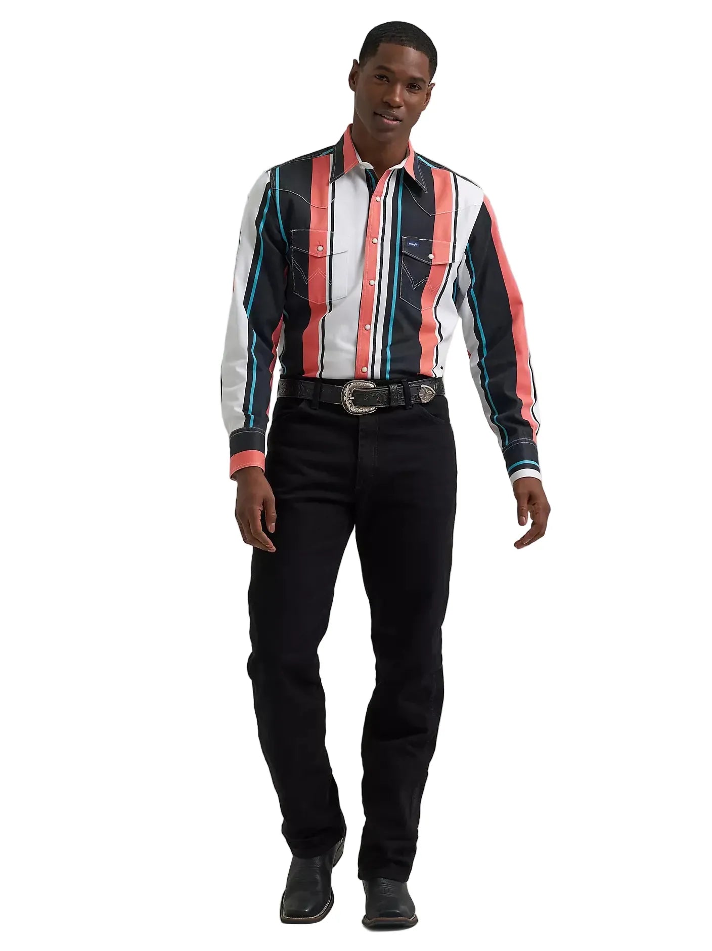 Wrangler Men's Burning Coral Brushpopper Western Snap Shirt