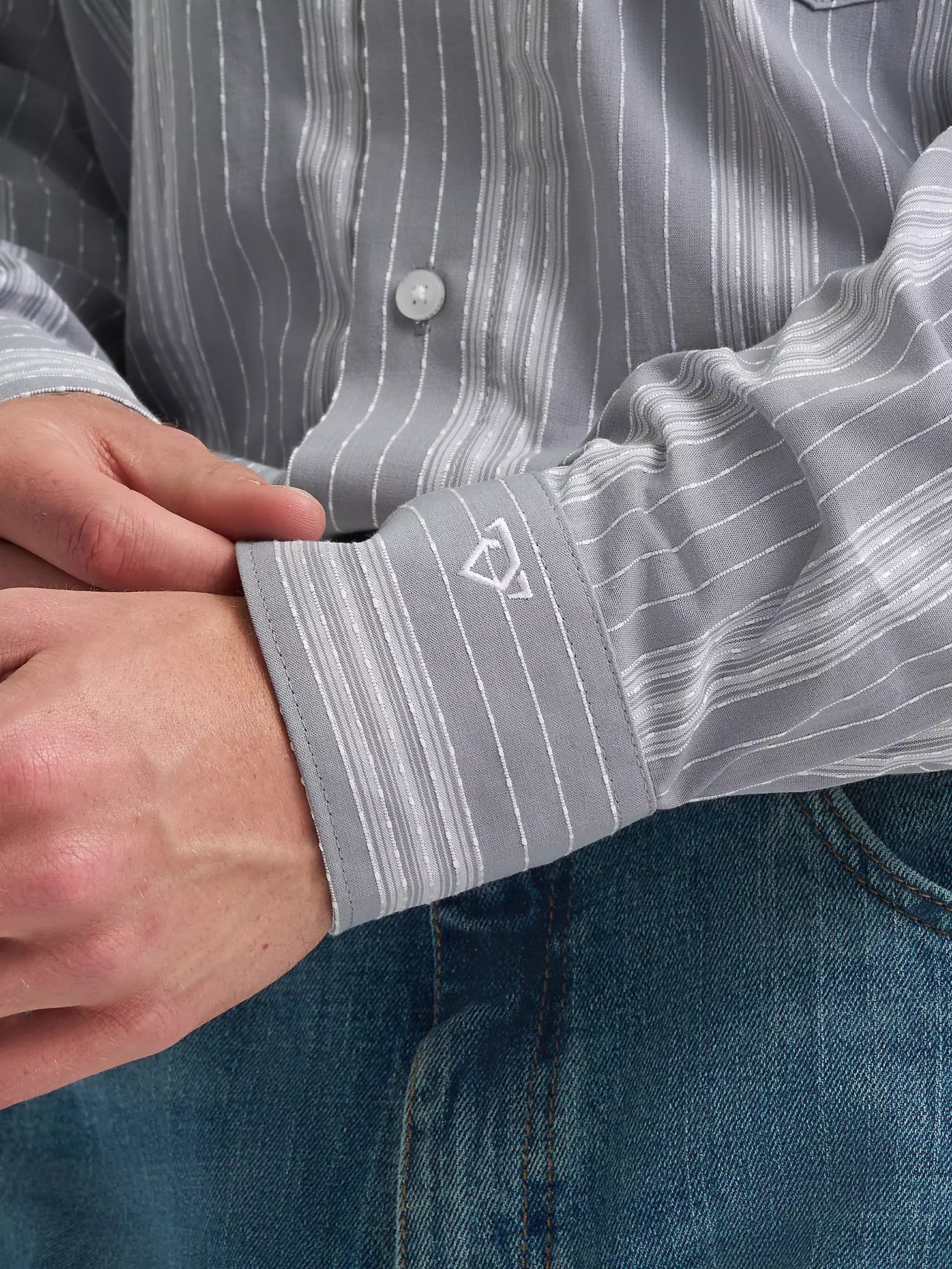 WRANGLER Shirts Wrangler Men's Charcoal Dobby Stripes Cody Johnson Button Down Shirt 112374477