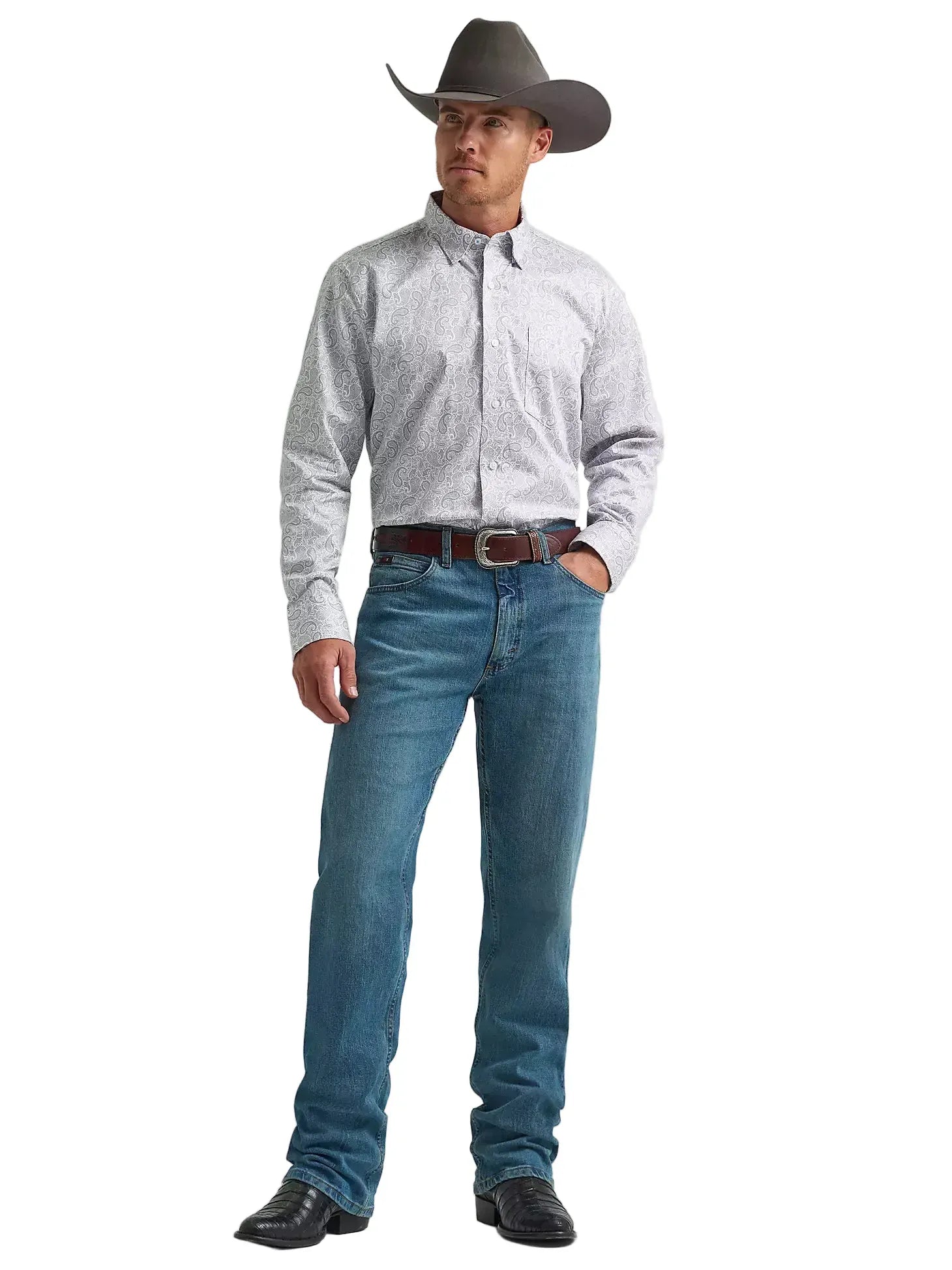 WRANGLER Shirts Wrangler Men's Charcoal Paisley Cody Johnson Button Down Shirt 112374476