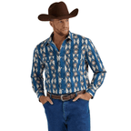 Wrangler Shirts Wrangler Men's Checotah Deep Turquoise Long Sleeve Western Snap Shirt 112344419
