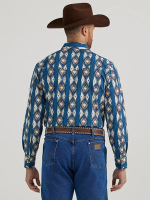 Wrangler Shirts Wrangler Men's Checotah Deep Turquoise Long Sleeve Western Snap Shirt 112344419