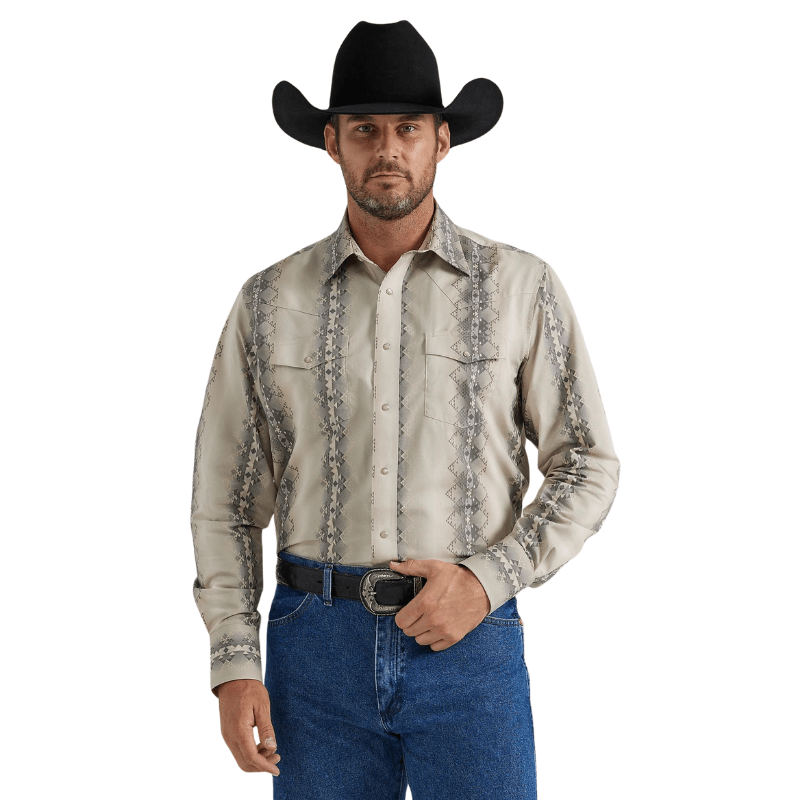 Wrangler Shirts Wrangler Men's Checotah Gray Fade Long Sleeve Western Snap Shirt 112344418