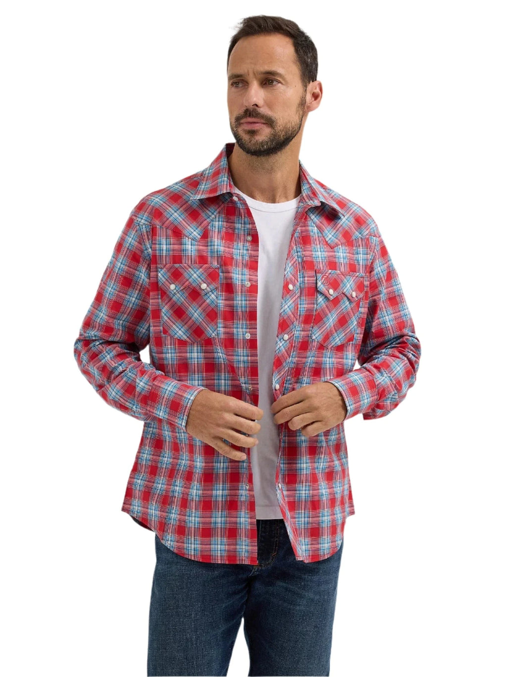 WRANGLER Shirts Wrangler Men's Cherry Red Retro Long Sleeve Sawtooth Snap Western Shirt 112365832