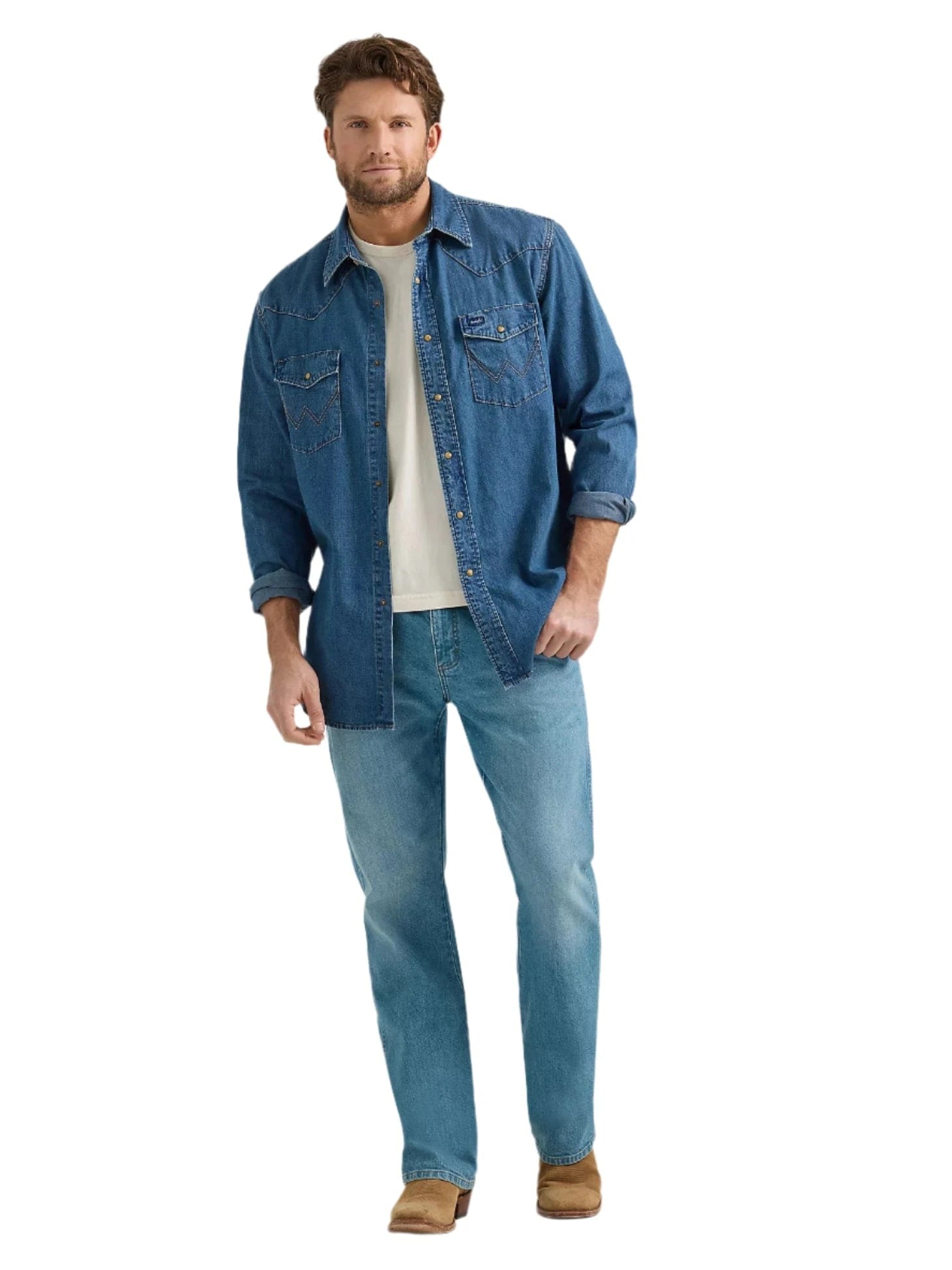 Wrangler Men's Classic Denim Western Snap Shirt 112361701 Russell's Western Wear, Inc. Wrangler Men's Classic Denim Western Snap Shirt 112361701 Russell's Western Wear, Inc.
