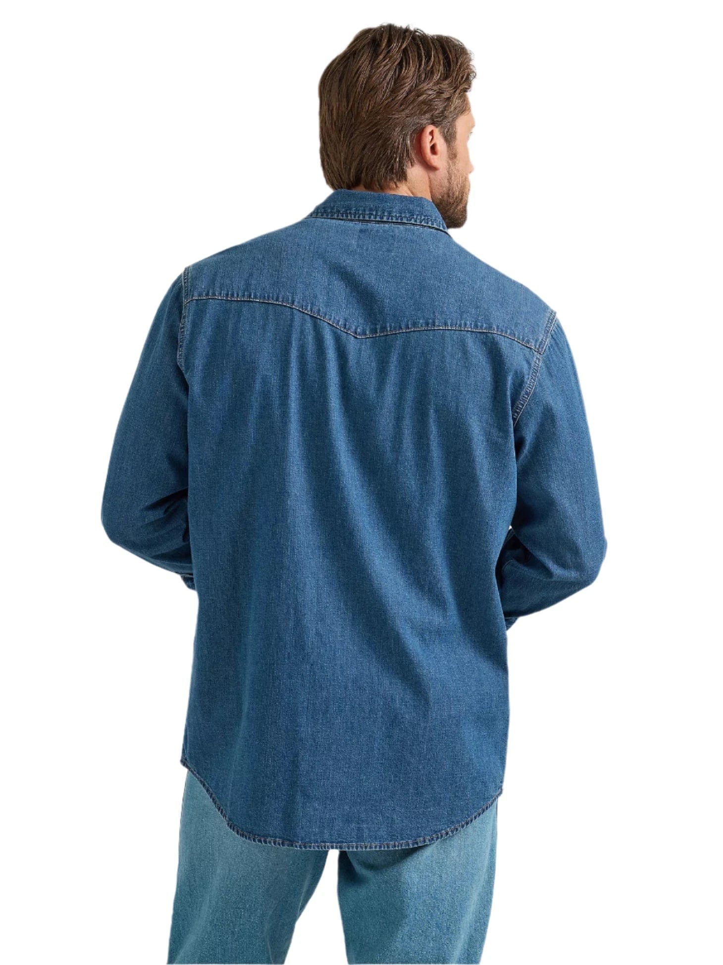 Wrangler Men's Mid Wash Denim Long Sleeve Shirt M Wrangler Men's Mid Wash Denim Long Sleeve Shirt M