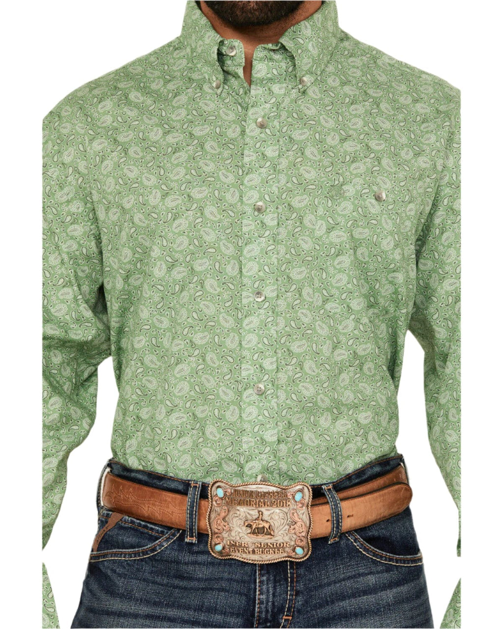 WRANGLER Shirts Wrangler Men's Classic Spring Green Paisley Button Down Western Shirt 112359434