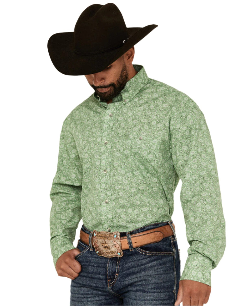 WRANGLER Shirts Wrangler Men's Classic Spring Green Paisley Button Down Western Shirt 112359434