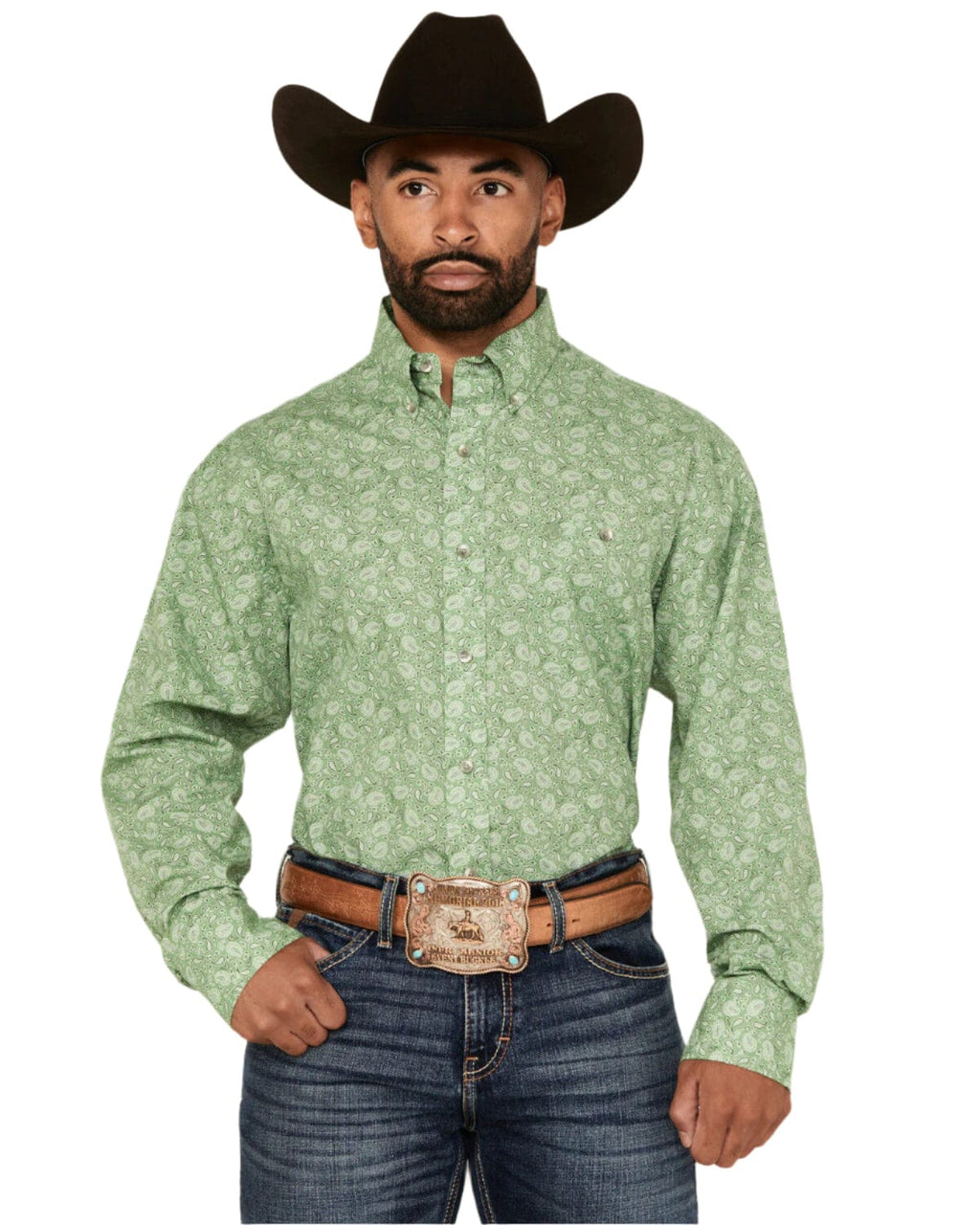 WRANGLER Shirts Wrangler Men's Classic Spring Green Paisley Button Down Western Shirt 112359434