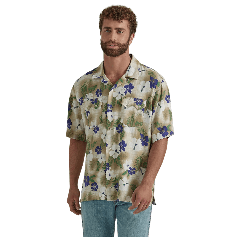 Wrangler Shirts Wrangler Men's Coconut Cowboy Hibiscus Short Sleeve Western Snap Shirt 112346491